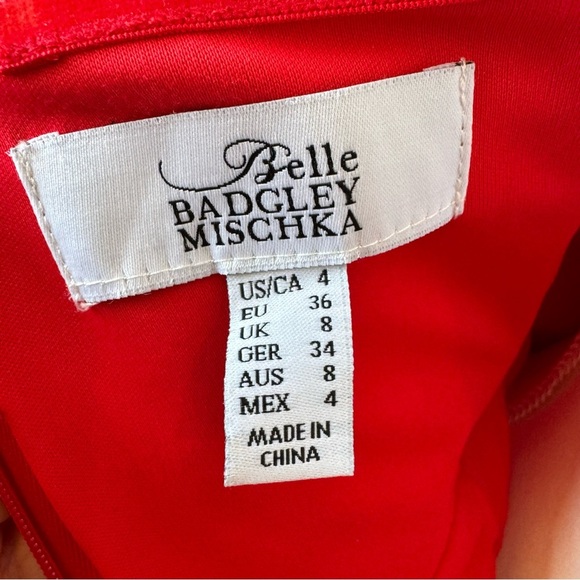 Belle Badgley Mischka Red High Low Collared Halter Dress Scuba Material size 4 - Picture 8 of 11